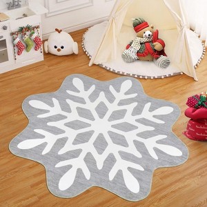 Christmas Snowflake Area Rug, Non Slip Decorative Washable Rugs - 1 of 4