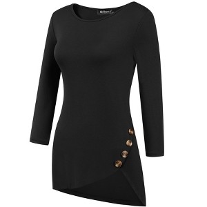Allegra K Women's 3/4 Sleeve Round Neck Button Decor Casual Stretchy Tunic Tops - 1 of 4