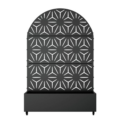 Lirago 6 ft. H x 4 ft. W Metal Planter Box privacy screen Garden Bed with Trellis and Wheels - Black