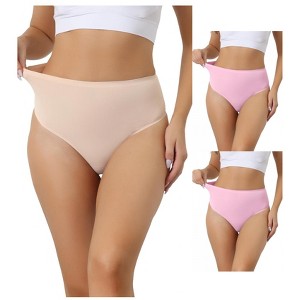 Allegra K Women's High-Waisted Tummy Control Stretch T-back Breathable Comfortable Thongs 3 Packs - 1 of 4