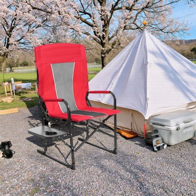 FURNIinspire Outdoor Portable Chairs Camping Chair Directors Chair, Oversized Portable Folding Chair With Side Table, Red, 27.56"*24.41"*43.31"