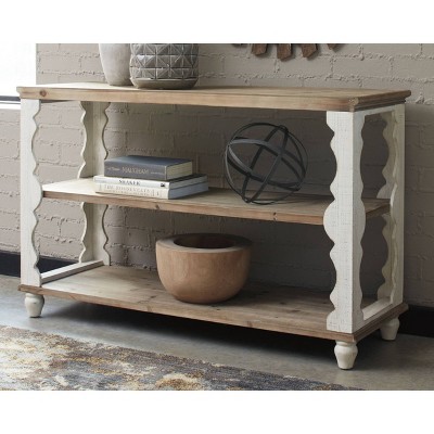 Antique White and Brown Wood Console Table with Storage