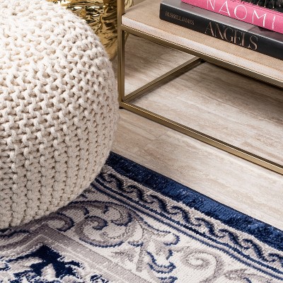 Rosalia Ivory and Navy Medallion 3x5 Area Rug