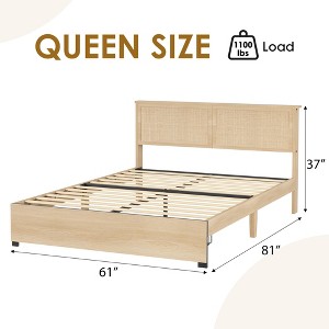 Rattan Bed Frame Full Size Bed Frame with 2 Drawers, Wooden Platform Bed with Rattan Headboard, Led Lights - 1 of 4
