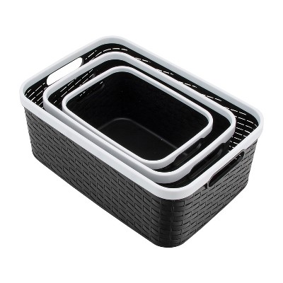 Advantus Open Lid Storage Bin Black/White 3/Pack (39220) 