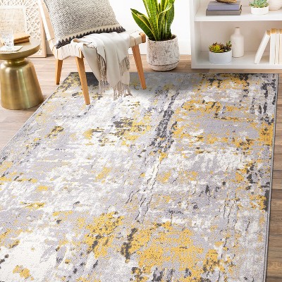 Yellow and Gray Abstract 5' x 7' Synthetic Area Rug