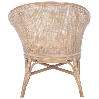 Gray Rattan Accent Chair with White Cushion