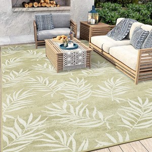 Indoor Outdoor Rugs Bamboo Palm Leaves Weather Resistant  UV Resistant Patio Rug Washable Stain Resistant Non-Slip Patio Carpet - 1 of 4