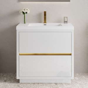 GlasFlength Bathroom Storage Cabinets, Freestanding, Open shelving Bathroom Vanity，Assembly Required, White, 35.5"*19.75"*35.5" - 1 of 4
