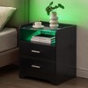 LED Nightstand with Led Lights and Glass Top, Night Stand with 2 Drawers and Open Storage - 3 of 4