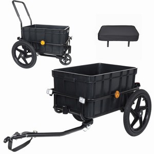 2-in-1 Bike Cargo Trailer Pushcart, Bicycle Trailer with Removable Box and Waterproof Cover, Pushcart Stroller with Tow Hitch and Removable Handlebar - 1 of 4