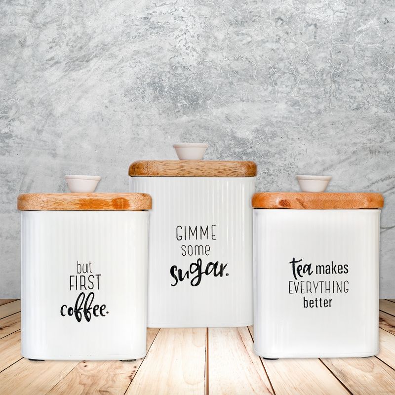 AuldHome Design Farmhouse Canisters, 3pc Set; Rustic Storage Containers for Coffee, Tea and Sugar, 2 of 9