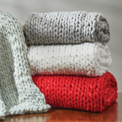 Luxurious Hand-Knitted Cozy Cotton Throw - White 11"