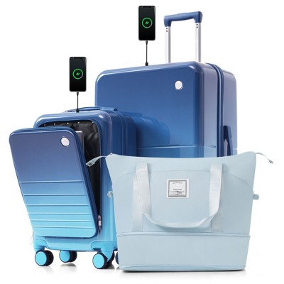 Whisen 3-Piece Luggage Set with 20" Front-Opening Carry-On, 28" Suitcase, and Expandable Travel Bag