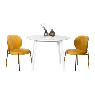NicBex Round Dining Table Set for 2 Morden Dining Room Table with 2 Velvet Chairs and MDF Tabletop for Dining Room