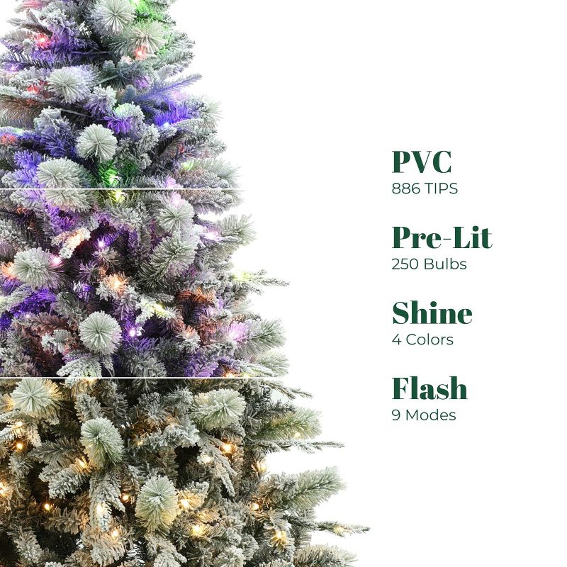 LuxenHome 6' Pre-Lit Full Artificial Snow-Flocked Christmas Tree Green, 5 of 16