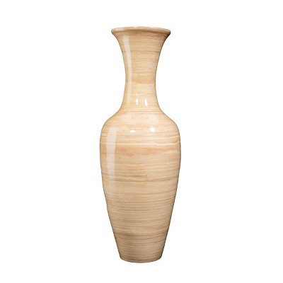 Handcrafted 28" Tall Beige Bamboo Floor Vase