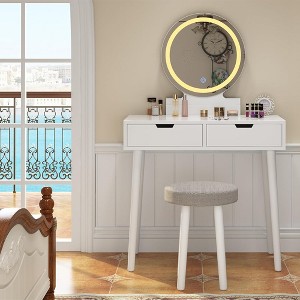 Vanity Desk, Makeup Table with Stool and Drawers, Makeup Vanity Desk with Light, for Living Room, Bedroom, Powder Room, White - 1 of 4