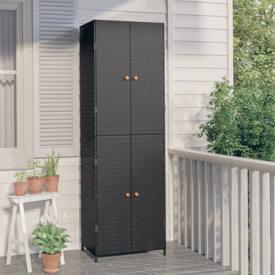 VidaXL Garden Storage Cabinet Black 23.2"x15.7"x70.9" Poly Rattan