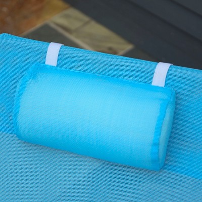 Sky Blue Mesh Folding Chaise Lounge with Adjustable Backrest and Pillow