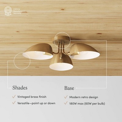 Argo 24" Brass and Glass 3-Light Semi-Flush Mount