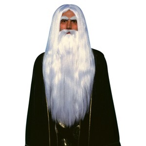 Halloween Merlin Wig and Beard, White