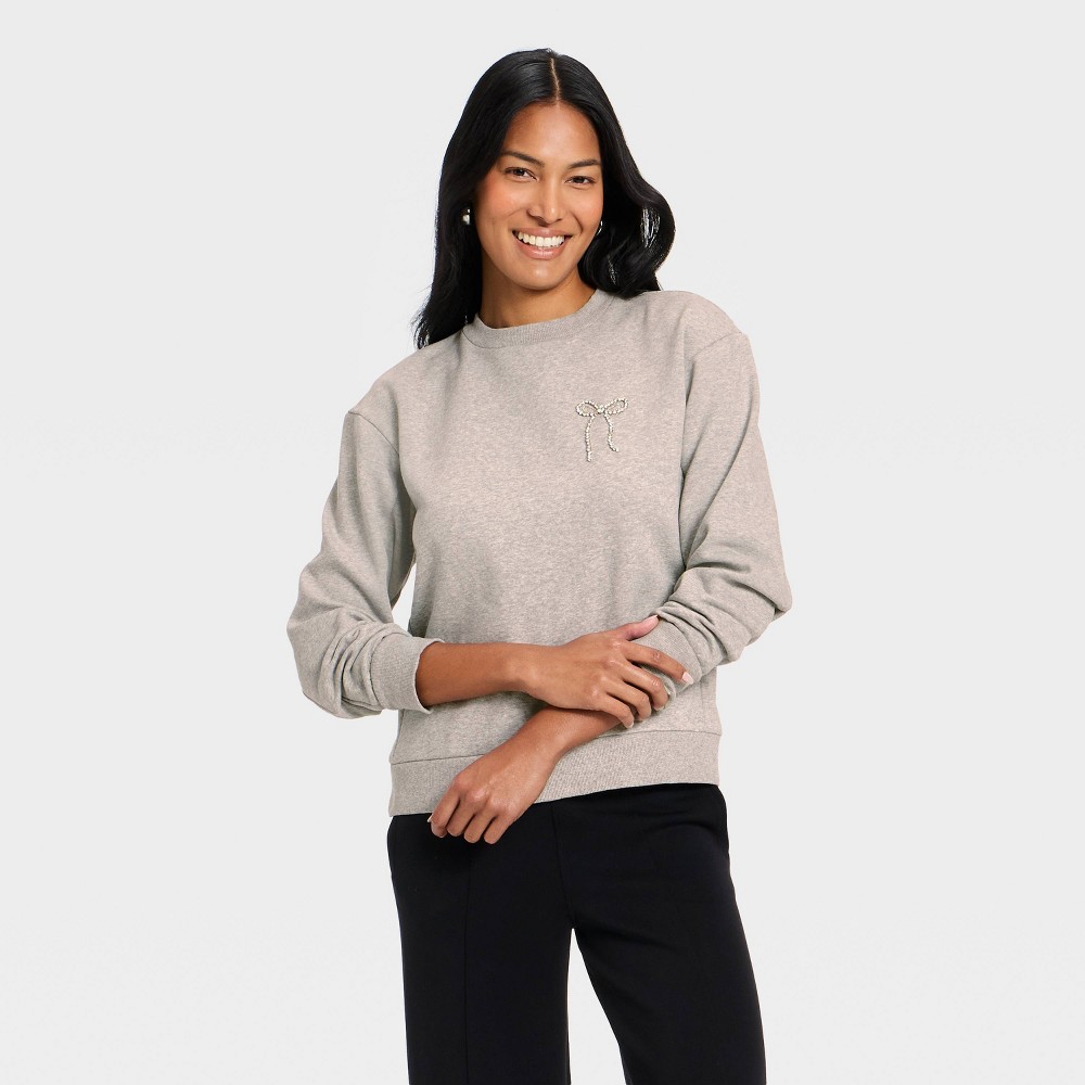 Women's Embellished Sweatshirt - A New Day™ Heather Gray M