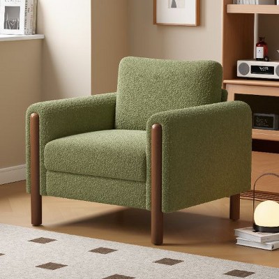 Kumasinova Mid-Century Teddy Accent Chair with Curved Armrests, Plush Upholstered Armchair, Oversized Sofa Chair for Living Room, Sturdy Wood Frame