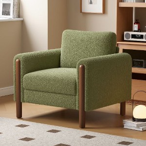 Kumasinova Mid-Century Teddy Accent Chair with Curved Armrests, Plush Upholstered Armchair, Oversized Sofa Chair for Living Room, Sturdy Wood Frame - 1 of 4