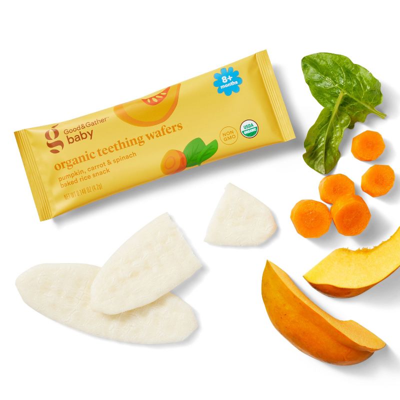 Organic Pumpkin Carrot and Spinach Teething Wafers Baby Snacks - 1.76oz/12pk - Good &#38; Gather&#8482;, 3 of 6