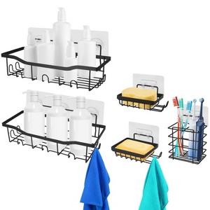 NewHome"Rustproof Wall-Mounted Shower Caddy with 5 Shelves & 18 Hooks for Bathroom, Dorm, or Kitchen"Black - 1 of 4