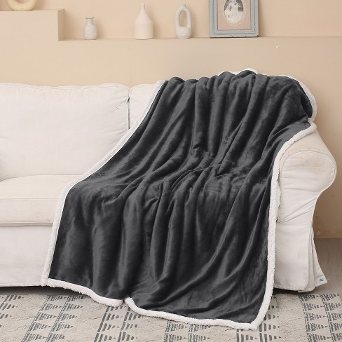 Catalonia Charcoal Grey Throw Blanket Fluffy Plush Fleece Couch