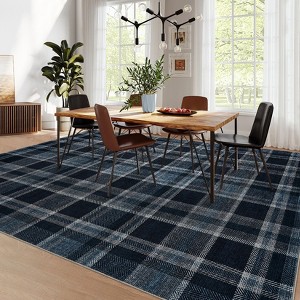 Washable Rugs for Living Room Plaid Classic Non Slip Large Rug for Bedroom Decor Soft Low Pile Carpet - 1 of 4