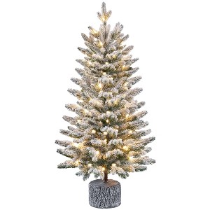 Yaheetech 2Ft/3Ft Pre-lit Potted Flocked Tabletop Christmas Tree with Warm White LED Lights - 1 of 4