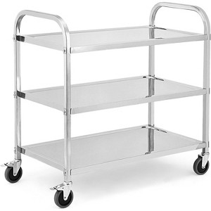 3-Tier Stainless Steel Utility Trolley With 360°Locking Wheels, Commercial And Industrial Mobile Service Trolley, Kitchen/Laboratory/Medical/Catering - 1 of 4