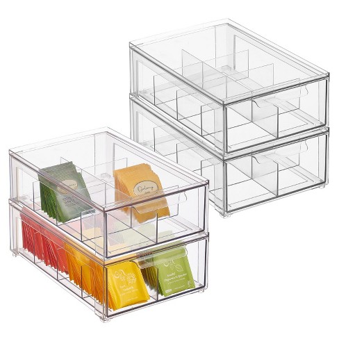 mDesign Clarity Plastic Stackable Kitchen Pantry Storage Organizer with  Drawer, Clear - 8 x 12 x 4, 8 Pack