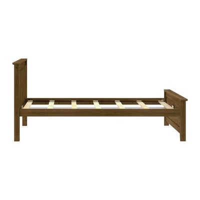 Walnut Pine Twin Platform Bed with Slatted Headboard and Storage