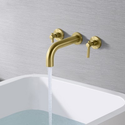 Brushed Gold Wall Mount Tub Faucet with Double Handles