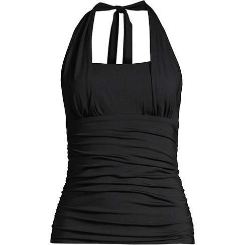 Lands' End Women's Plus Size Chlorine Resistant Tummy Control V-neck Wrap  Underwire Tankini Swimsuit Top - 20w - Black Havana Floral : Target