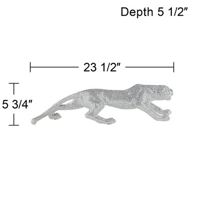 Electroplated Silver Textured Resin Leopard Sculpture