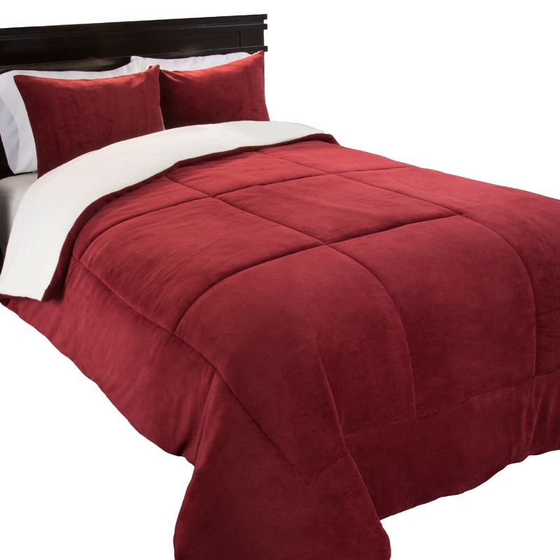 Full/Queen Comforter Set – 3-Piece Fleece Bedspread with Pillow Shams – Warm, Cozy, Machine-Washable Bedding by Lavish Home (Burgundy), 2 of 5
