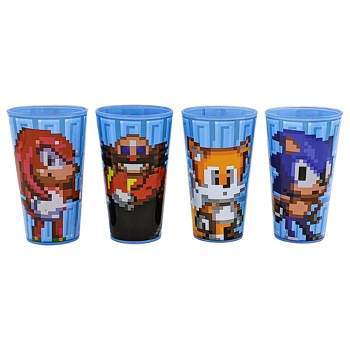Just Funky Sonic the Hedgehog Pivel Design 16 oz Glass Tumbler Cups | Set of 4