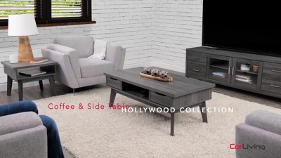 Dark Gray Square Wood Side Table with Lower Shelf