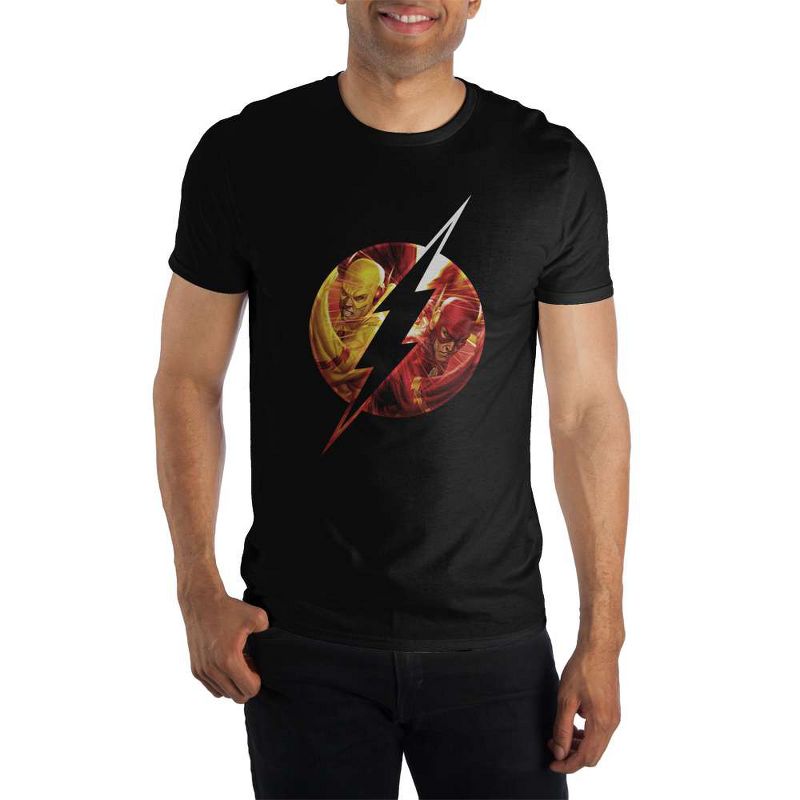 DC Comics Flash Family Logo Specialty Soft Hand Print Men's Black Tee T-Shirt Shirt, 1 of 2