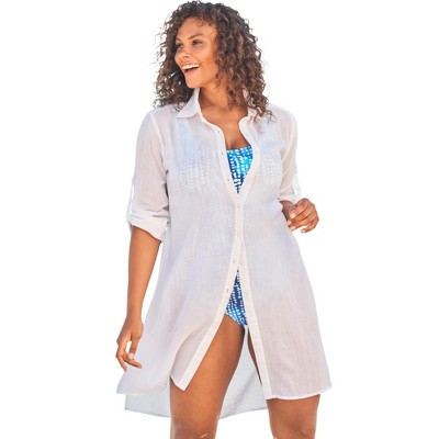 Swim 365 Women's Plus Size Button-Front Swim Cover Up