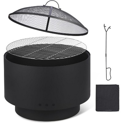 26 in. Smokeless Stainless Steel Outdoor Fire Pit with Fireproof Mesh Cover, Grill, Wood Charcoal Burning for Backyard