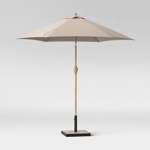 9 Round Patio Umbrella Duraseason Fabric Tan Light Wood Pole Threshold Target