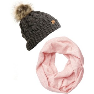 Wrapables Warm Fall and Winter Infinity Scarf, Set-Pom Pom Pink and Charcoal Gray - 1 of 4