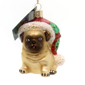 Old World Christmas 3.5 Inch Holly Hat Pug Faithful Companion Dog Tree Ornaments - 1 of 3