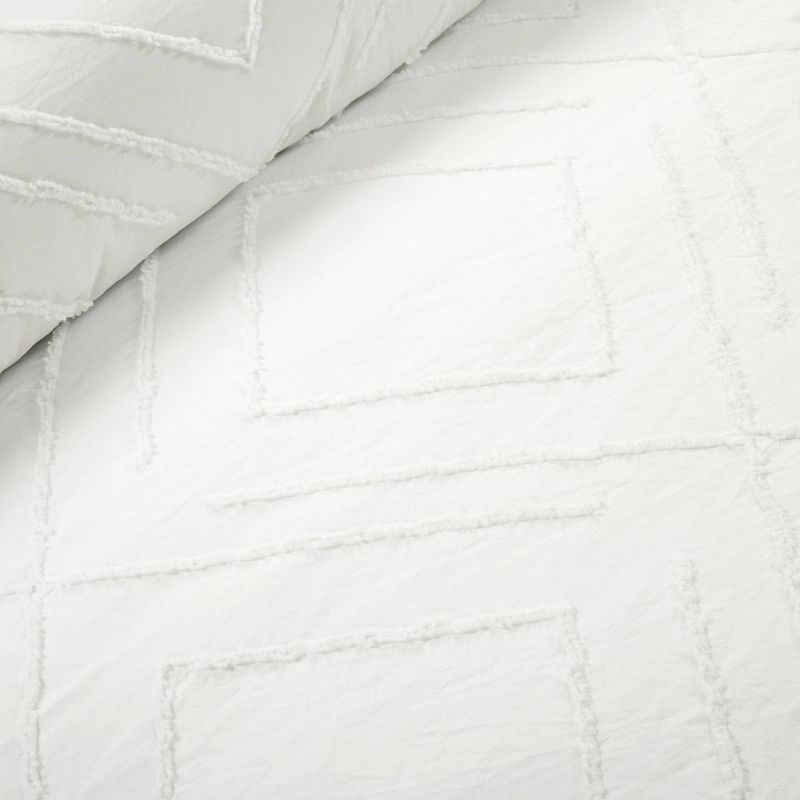 3pc Diamond Clip Jacquard Duvet Cover Set White - Lush Décor, 4 of 13